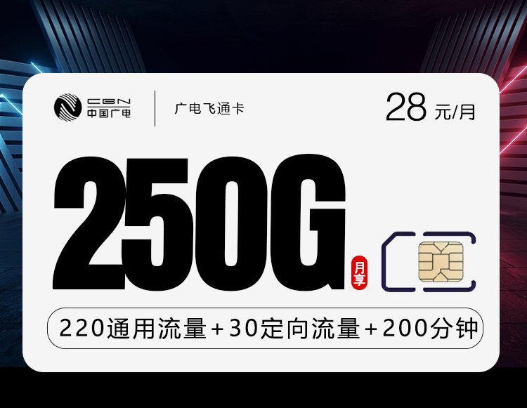 广电飞通卡新【28元250G+200分钟】